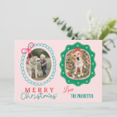 Red Bow Twee Afbeelding Lijst Kerst Feestdagenkaart (Staand voorkant)