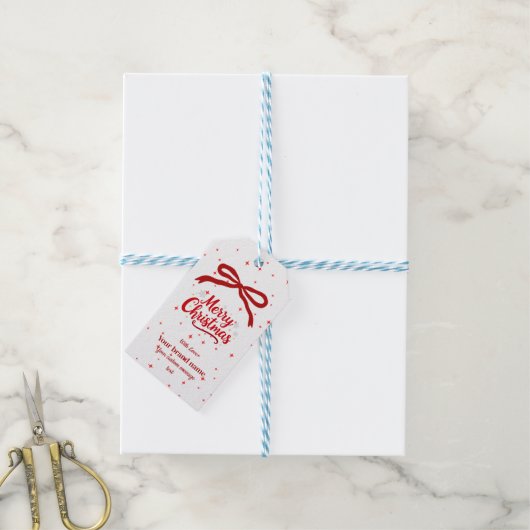 Red Bow vrolijk kerstcadeau label Cadeaulabel (Met Touw)