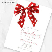Red Bow White Hearts Galentines Party Kaart