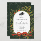 Red Bow Wreath Piano White Recital Invitation Kaart (Voorkant / Achterkant)