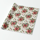 Red Bows and Holly Leaves Cadeaupapier (Uitgerold)