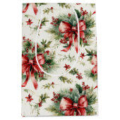 Red Bows and Holly Leaves Medium Cadeauzakje (Voorkant)