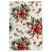 Red Bows and Holly Leaves Medium Cadeauzakje (Achterkant)