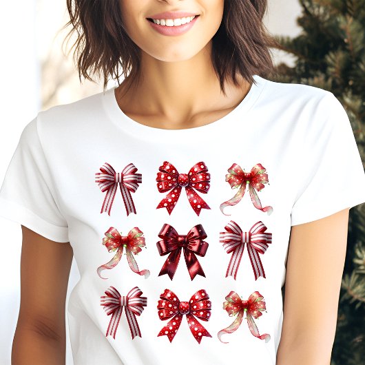 Red Bows Coquette Kerstmis Tri-Blend Shirt