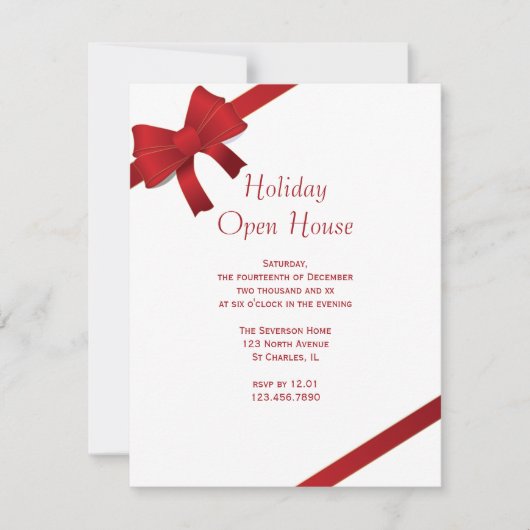 Red Bows Holiday Open House Party Invitation (Devant)