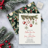 Red Bows Ornament Christmas Open House Party Kaart