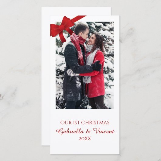 Red Bows premier Noël ensemble Carte photo (Devant / Derrière)
