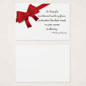 Red Bows Winter Wedding Charity Favor Card (Devant & derrière)