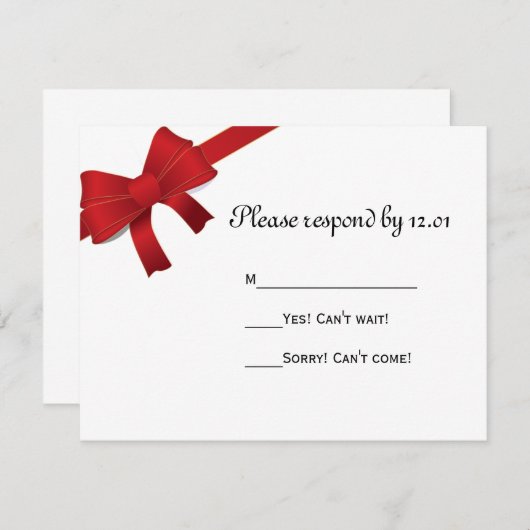 Red Bows Winter Wedding RSVP Response Kaart (Voorkant / Achterkant)