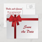 Red Bows Winter Wedding Save the Date Aankondigingskaart (Voorkant / Achterkant)