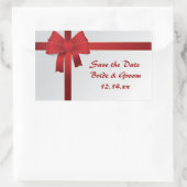 Red Bows Winter Wedding Save the Date Rechthoekige Sticker (Tas)