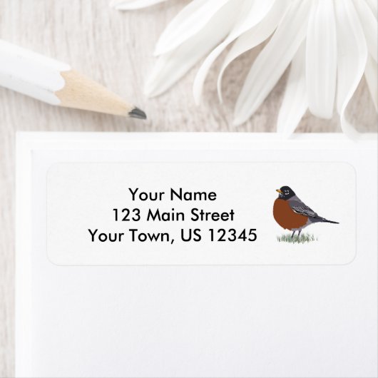 Red Breasted American Robin Digitally Drawn Bird Etiket (Insitu)