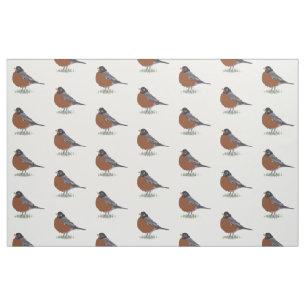 Red Breasted American Robin Digitally Drawn Bird Stof