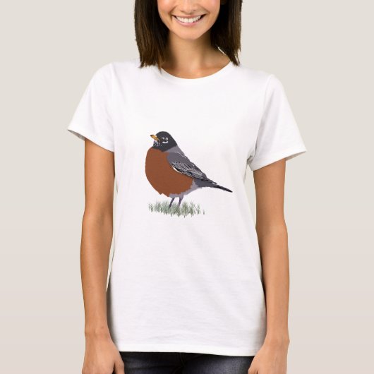 Red Breasted American Robin Digitally Drawn Bird T-shirt (Voorkant)