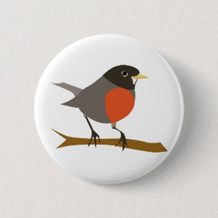 Red Breasted Robin op Branch Ronde Button 5,7 Cm