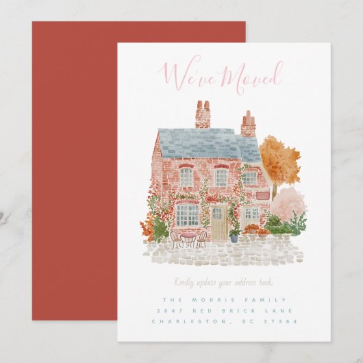 Red Brick Home Moving Announcement Kaart (Voorkant / Achterkant)