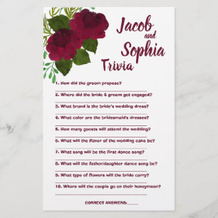 RED BRIDE EN GROOM TRIVIA SHOWER GAME CARD FLYER