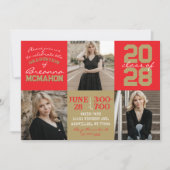 Red & Bronze Gold 3 Photo Graduation Invitation (Devant)