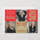 Red & Bronze Gold 3 Photo Graduation Invitation (Devant)