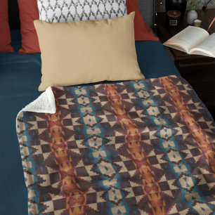 Red Brown Blauwgroen Blue Oranje Tribal Pattern Fleece Deken