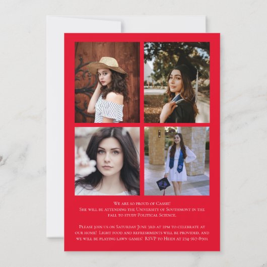 Red Brown Confetti Faire-part de graduation (Dos)