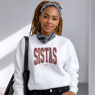 Red + Brown Faux Glitter Varsity SISTAS Trui