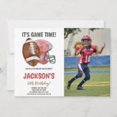 Red Brown Football Anniversaire Invitation avec ph (Devant)