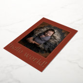 Red Brown Hello World Photo Faire-part de naissanc (Rotation)