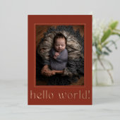 Red Brown Hello World Photo Faire-part de naissanc (Debout devant)