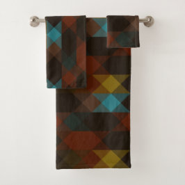 red brown olive yellow and turquoise bad handdoek