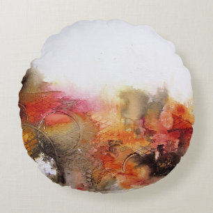 Red Brown Oranje White Modern Abstracte Art Rond Kussen