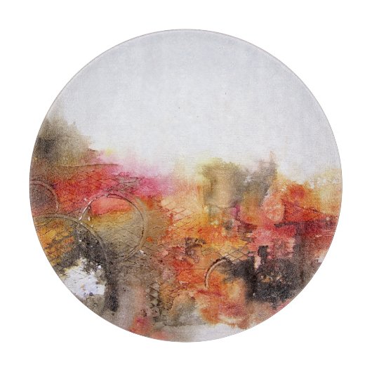 Red Brown Oranje White Modern Abstracte Art Snijplank (Voorkant)