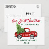 Red Brush Script First Kerstmis New Home Truck Briefkaart (Voorkant / Achterkant)