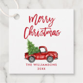 Red Brush Script Kerstmis  Truck Bedankjes Labels (Voorkant)