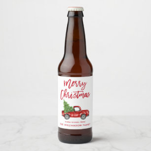 Red Brush Script Kerstmis Truck Bier Etiket