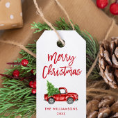 Red Brush Script Kerstmis Truck Cadeaulabel
