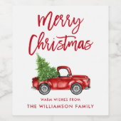 Red Brush Script Kerstmis  Truck Wijn Etiket (Enkel label)