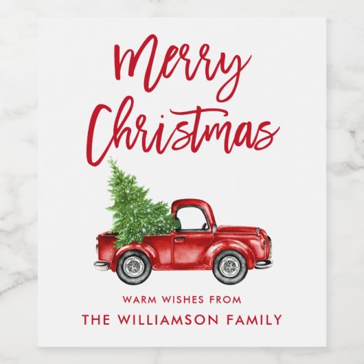 Red Brush Script Kerstmis  Truck Wijn Etiket (Enkel label)