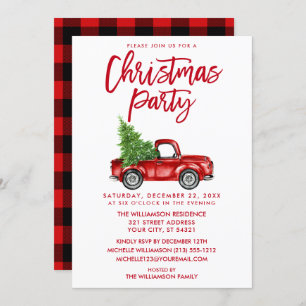 Red Brush Script Truck Pset Kerstparty Kaart