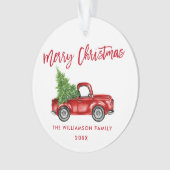 Red Brush Script Waterverf Red Truck Ornament (voorkant)