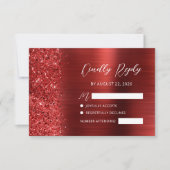 Red Brushed Metal Glitter Script Wedding RSVP Kaartje (Voorkant)
