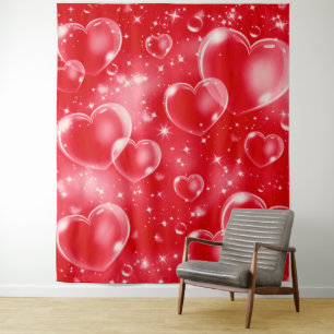 Red Bubble Hearts Cute Girly 90's foto-achtergrond Wandkleed