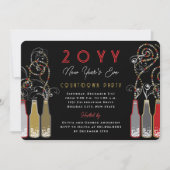 Red Bubbly Bottles Wervelt Oudejaarsfeest Kaart (Voorkant)