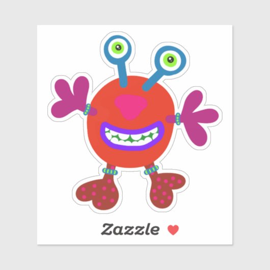 Red Bubby Eyed Whimsical Monster 4 x 4 Sticker (Vel)