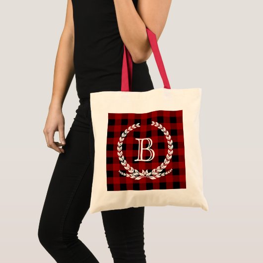 Red Buffalo Check Gingham Monogram Tote Bag (Voorkant (product))