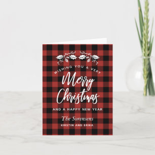 Red Buffalo Check Holly Merry Kerstmis Feestdagen Kaart
