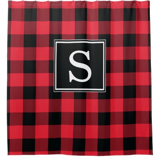 Red Buffalo Check Monogramed Shower Curtain Douchegordijn (Voorkant)