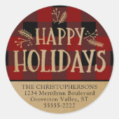 Red Buffalo Check Plaid Brown Kraft Retouradres Ronde Sticker (Voorkant)