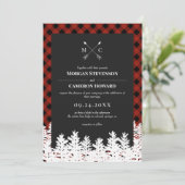 Red Buffalo Check Rustic Arrow Monogram Weddenscha Kaart (Staand voorkant)