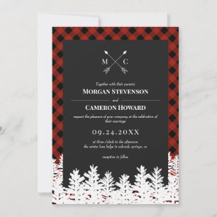 Red Buffalo Check Rustic Arrow Monogram Weddenscha Kaart